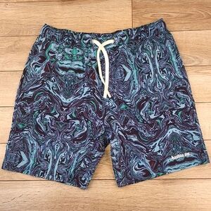 BAMBOO AVE‎ Green Blue Paint Splatter Sz Large Mens Athletic Workout Shorts